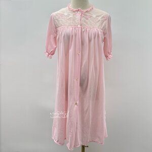Vtg Union Made Fit Rite Lingerie Pink Nylon Floral Lace Embroidered Nightgown